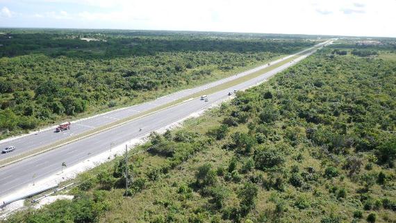 An aerial view of the Autopista de Coral, which connects Punta Cana to La Romana in the Dominican Republic