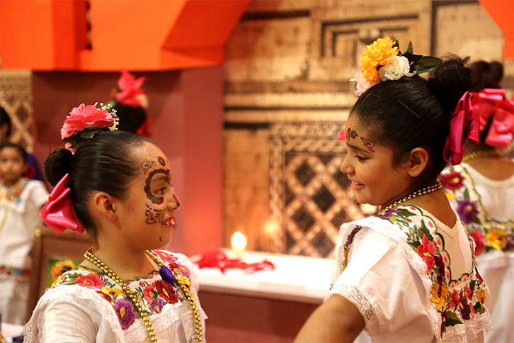 Children made up during festival de muertos in Xcaret