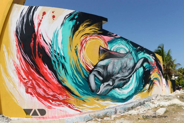 Street artist Meggs' mural painted on the island of Isla Mujeres in Mexico