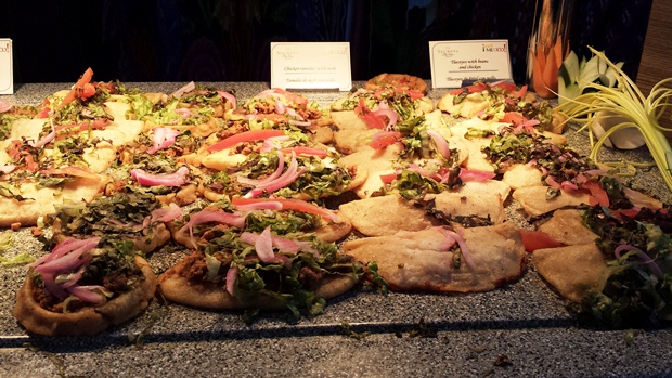 Part of the buffet at Secrets The Vine two year anniversary celebration contained panuchos, salbutes, tamales and tlacayos as pictured in this image