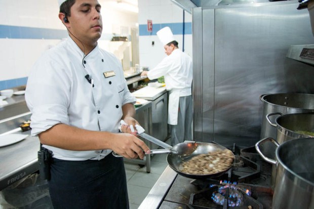 Chef Antonio Martinez preparing the filling for chile en nogada 