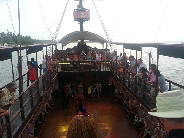 On board the top deck of the Caribbean Buccaneers pirate ship