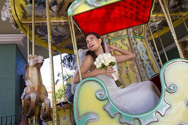 A bride-to-be riding a carroussel in the Riviera Maya, Mexico