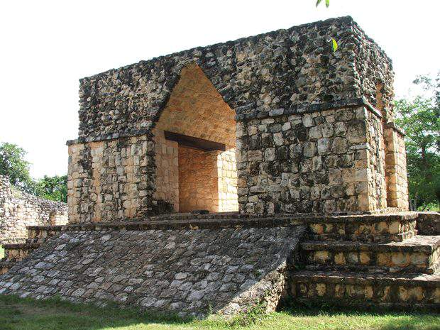 The entrance to the Mayan ruins of Ek Balam in the Yucatan Peninsula, Mexico