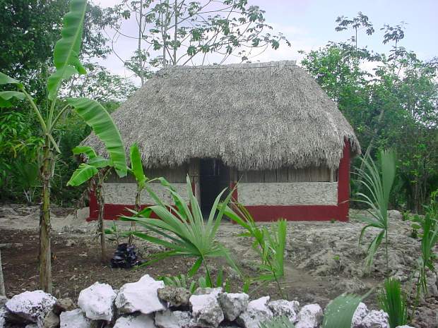 A typical Maya hut can be seen and visited as part of the Ek Balam tour