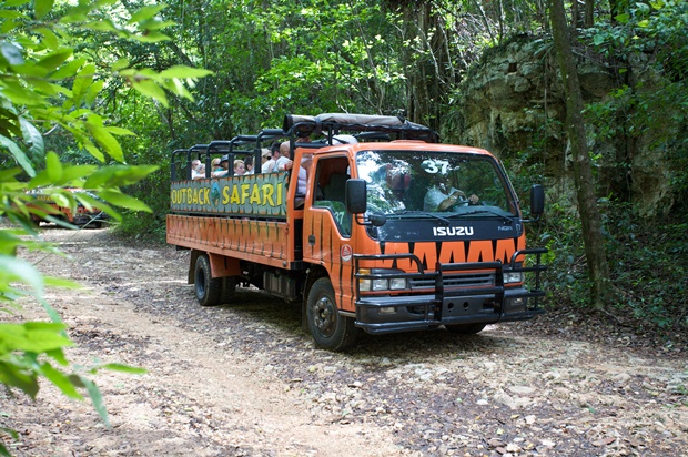 An Outback Safari vehicle transports tourists up the mountain on what is one of the region's most popular Punta Cana tours