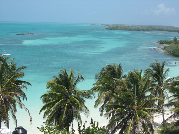 The view of the Caribbean Sea from atop the lighthouse on the Contoy Island Tour