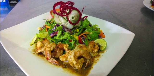 A plate of shrimp served as Miss T's Kitchen in Jamaica