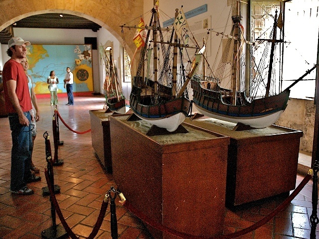 Guests of the Amstar dmc Santo Domingo City tour admire replicas of the three ships brought to the Americas by Christopher Colombus