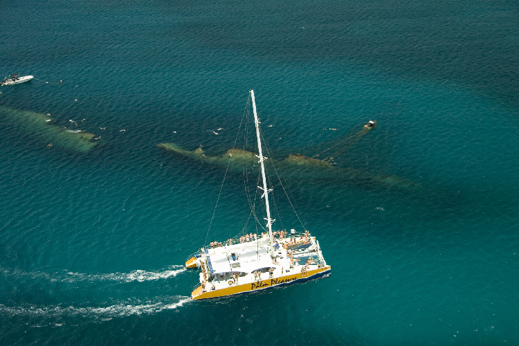 Catamaran Sailing across Aruba's Sea