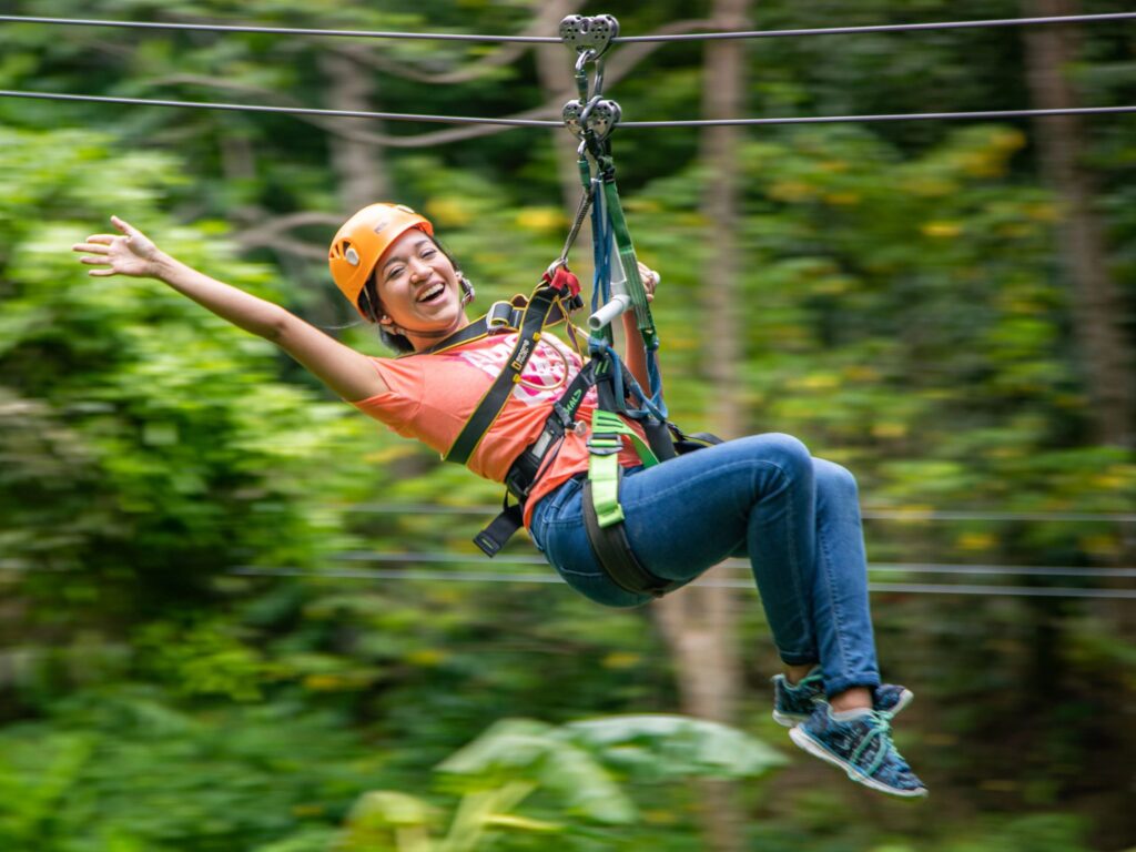 A woman ziplining in Saint Lucia