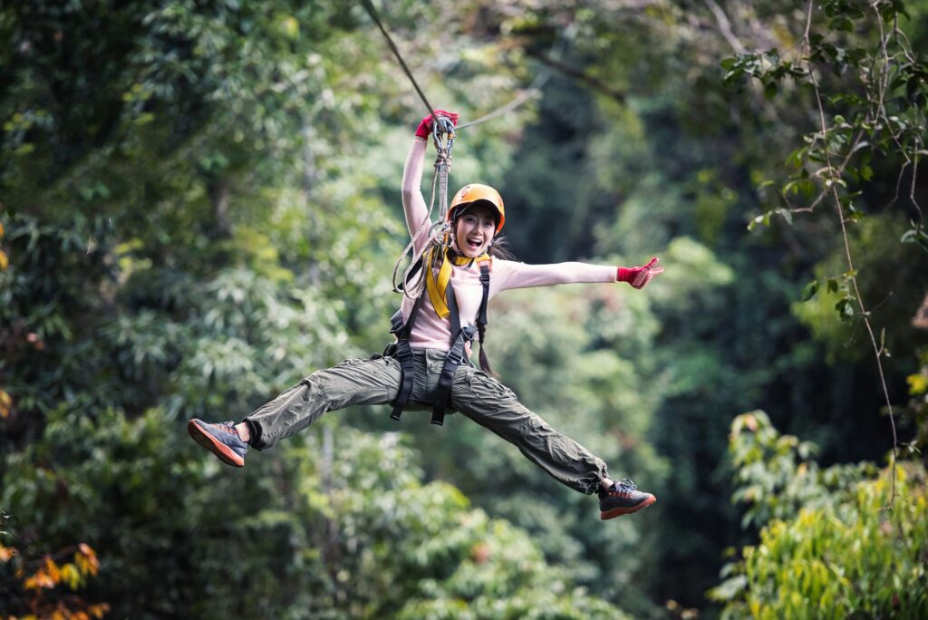 A man ziplining in Saint Lucia