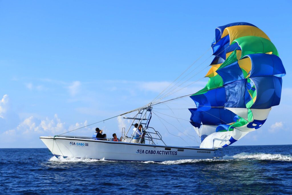 Parasailing boat in Los Cabos, Mexico.