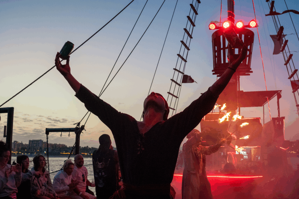Pirate Actors on Sunset Boat in Los Cabos, Mexico.