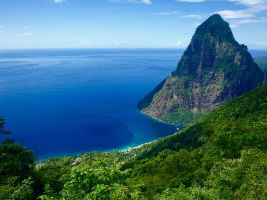 Aerial view of the Pitons in St Lucia