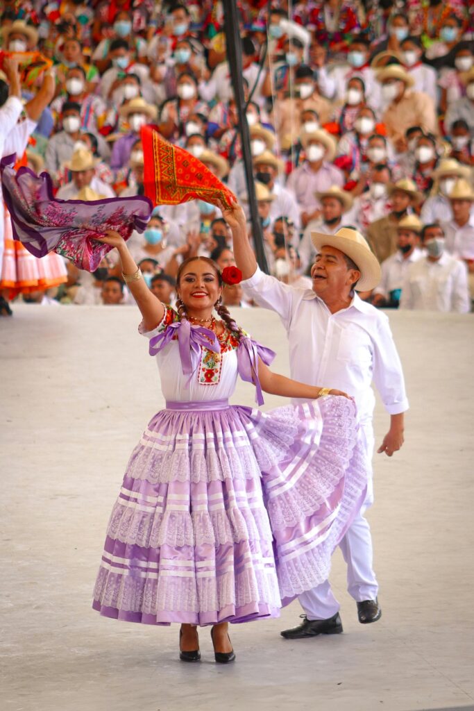 A couple dancing a traditional Mexican dance