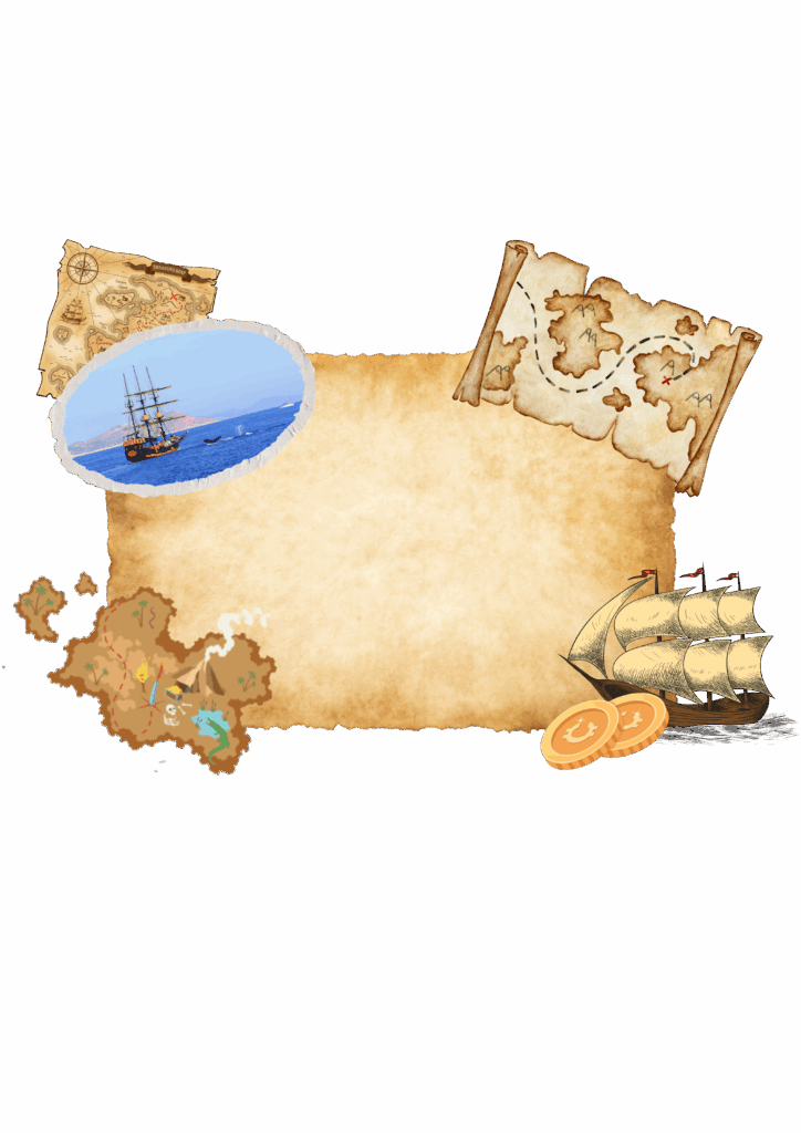 Pirate ship in the middle of the sea.