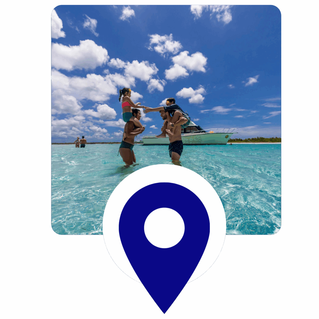 family enjoying a beautiful beach