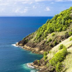 View on the Pigeon Island National Park and Rodney Bay, Sainte-Lucia, West Indies Seascape of the Saint Lucia Sea