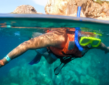 Man snorkeling in one of the best spots in the world: Los Cabos
